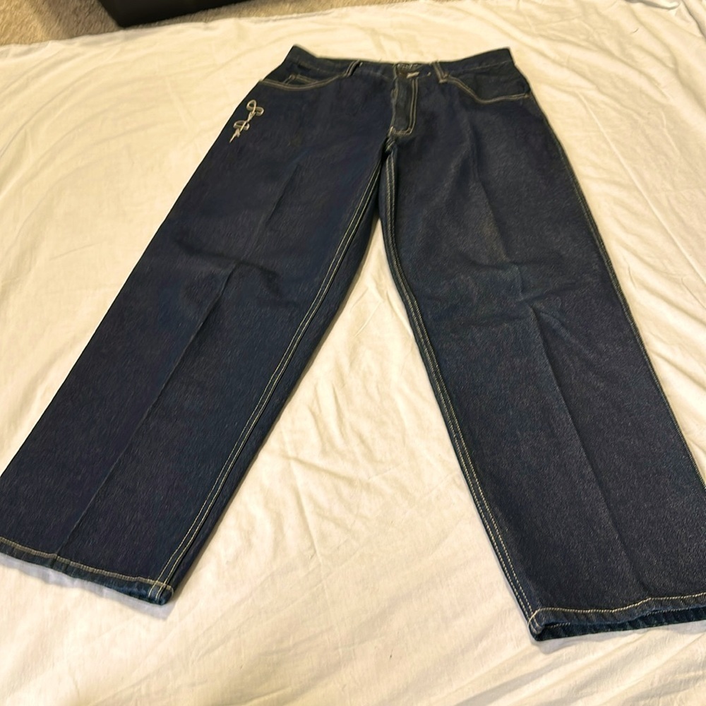 Sean John Men's Dark Wash Wide Leg Carpenter Blue Denim Jeans - Size 32